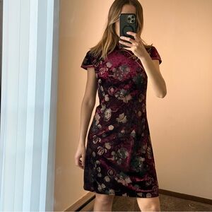 NWT Velvet Floral Qipao Dress Burgundy Chinese Style XL –